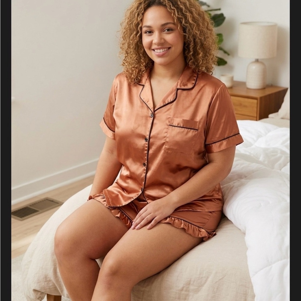 Satin Short Sleeve Pajama Set in Copper